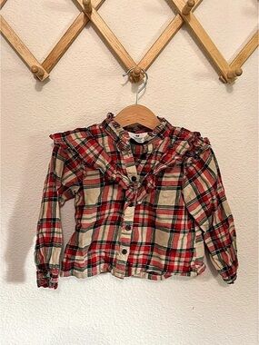 H&M Plaid Ruffle Button-Up Girls 2T